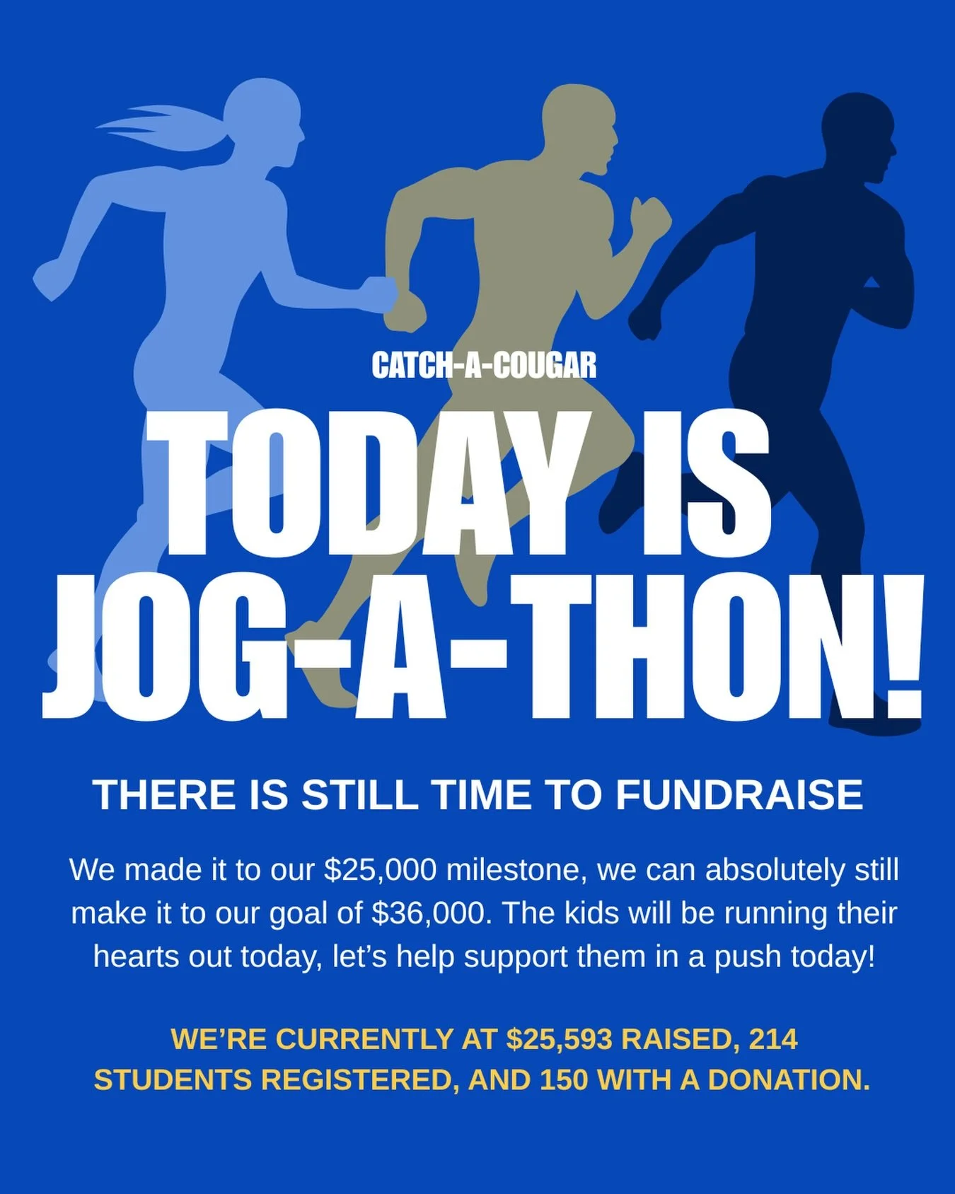 We&rsquo;re so excited for today! We are also so close to our goal, which helps our school tremendously. 

Share those Jog-A-Thon links with grandparents, friends, family, neighbors, social media! Every dollar helps. 

To everyone who has donated thi