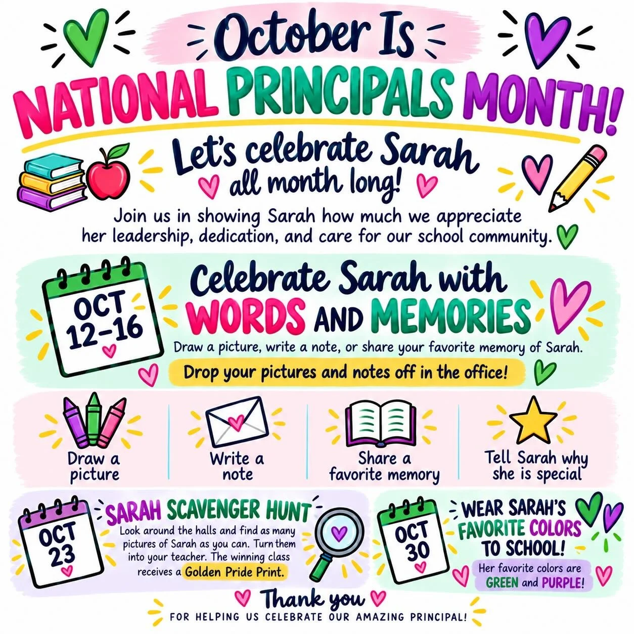 October is National Principals Month, and we&rsquo;d love your help celebrating Sarah and showing her how much she is appreciated by our HVE community!