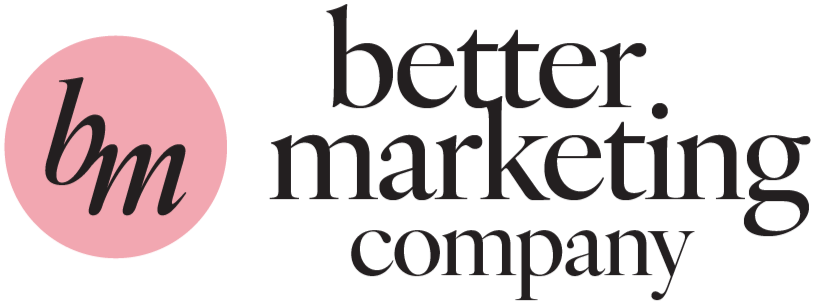 Logo for Better Marketing Company with a pink circle containing the lowercase initials 'bm' and black text reading 'better marketing company' beside it.