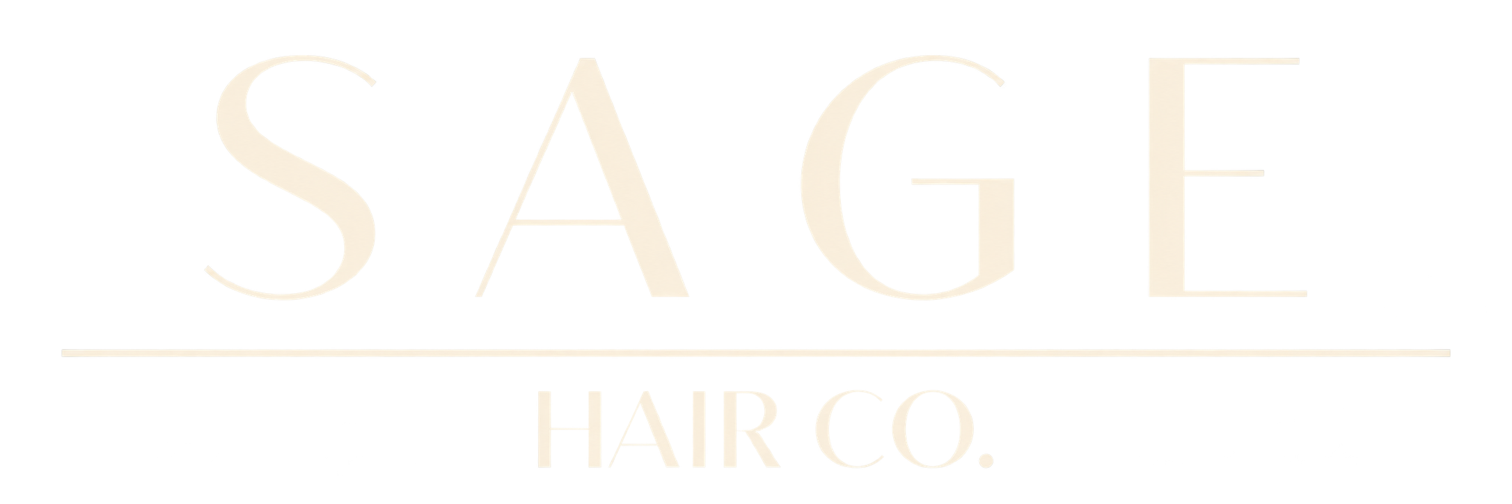 Logo for Sage Harco featuring the word 'SAGE' in large capital letters with a line underneath, and 'HAIR CO.' in smaller capital letters below the line.