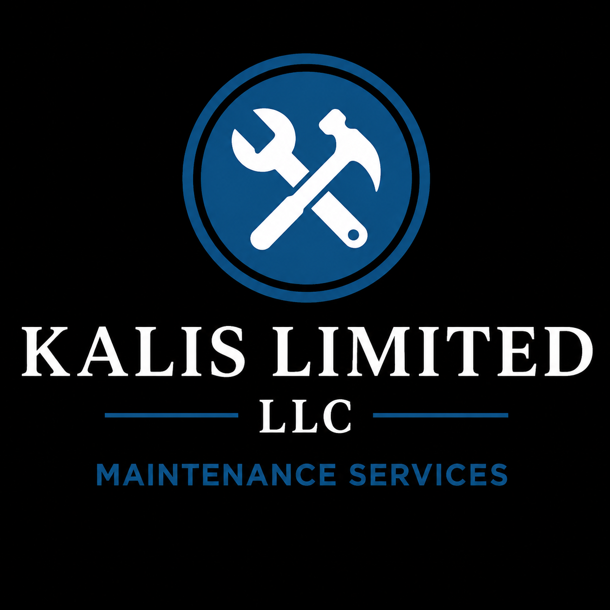 Logo for Kalis Limited LLC with a wrench and hammer icon above the company name, indicating maintenance services.