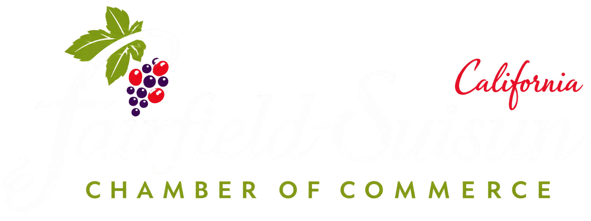 Logo for Fairfield Chamber of Commerce with an illustration of a bunch of grapes and leaves.