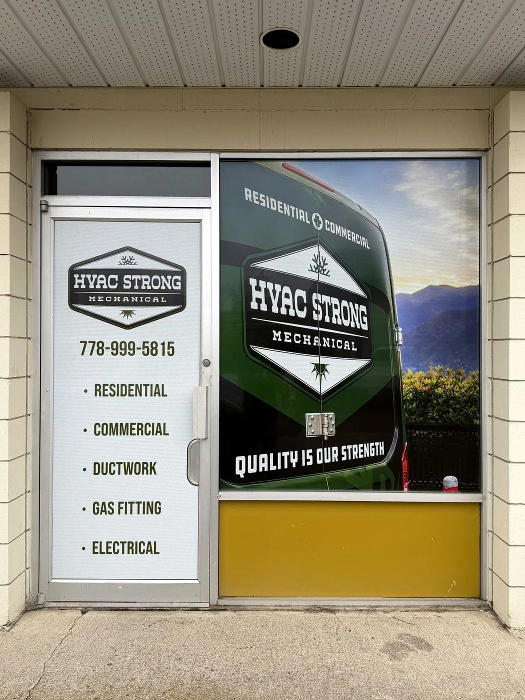 HVAC Strong storefront window graphics