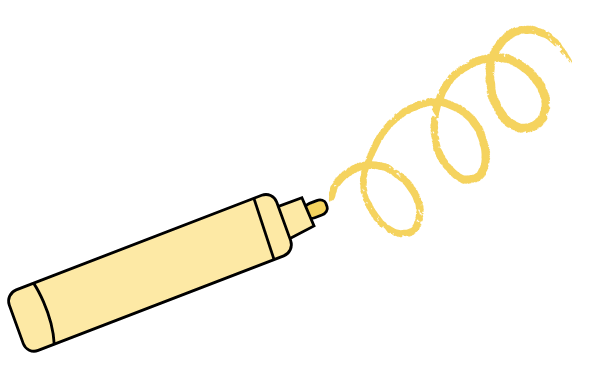 A beige-colored fountain pen with a spiral line coming out of it against a black background.