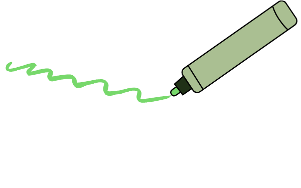 An illustration of a green marker drawing a squiggly line.