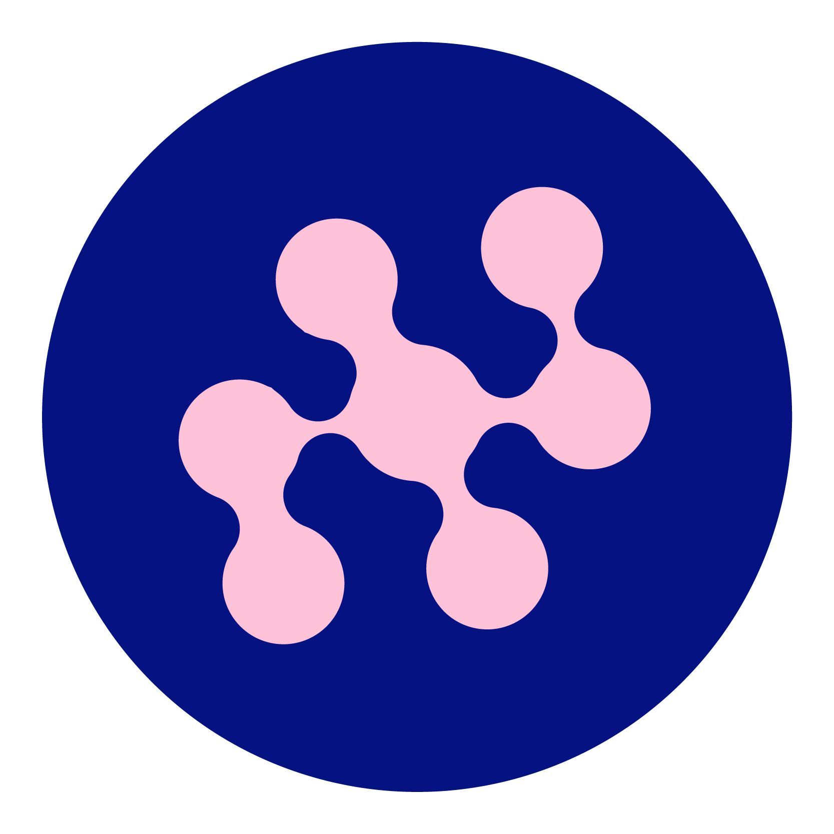 Digital illustration of a stylized pink virus particle with a dark blue background.