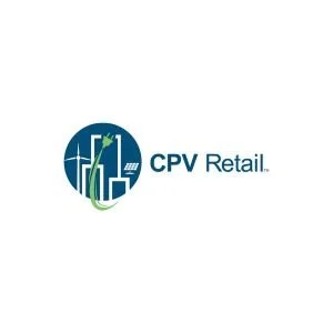 CPV Retail logo featuring a stylized city skyline with buildings and a green leaf.