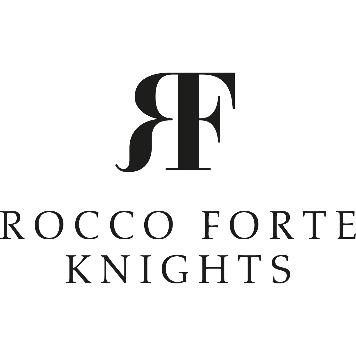 Logo of Rocco Forte Hotels featuring a stylized letter R and F combined in black, with the words 'ROCCO FORTE' above and 'HOTELS' below in black text.