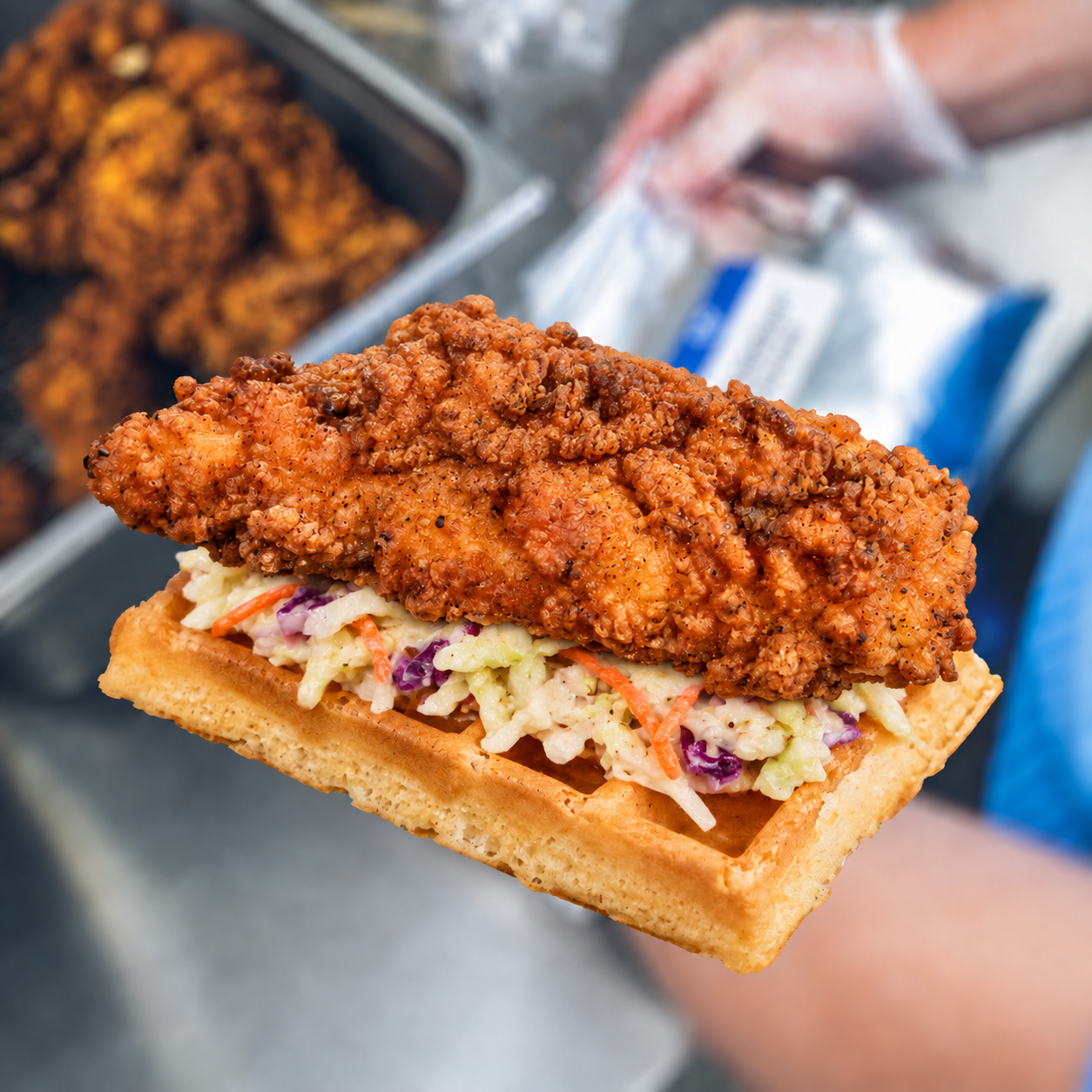 Hand-breaded chicken and waffle sandwiches made to order. Worth's Chicken House is an Atlanta food truck for weddings, corporate events, and private parties.