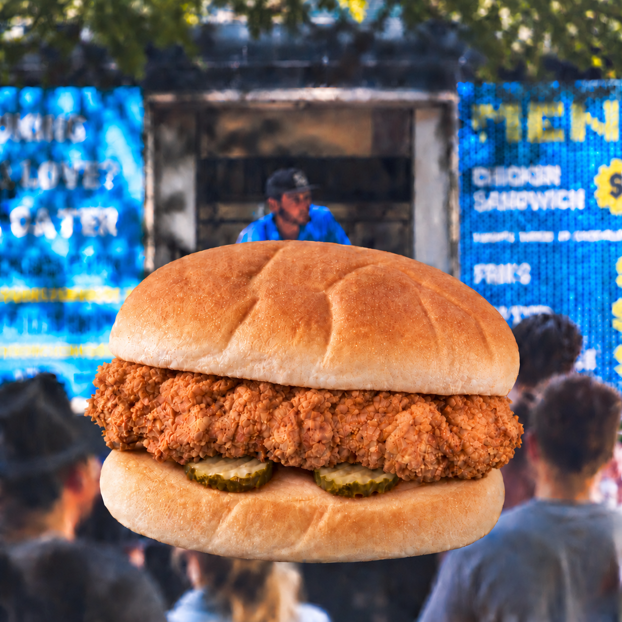 Hand-breaded fried chicken sandwich from Worth's Chicken House, Atlanta food truck