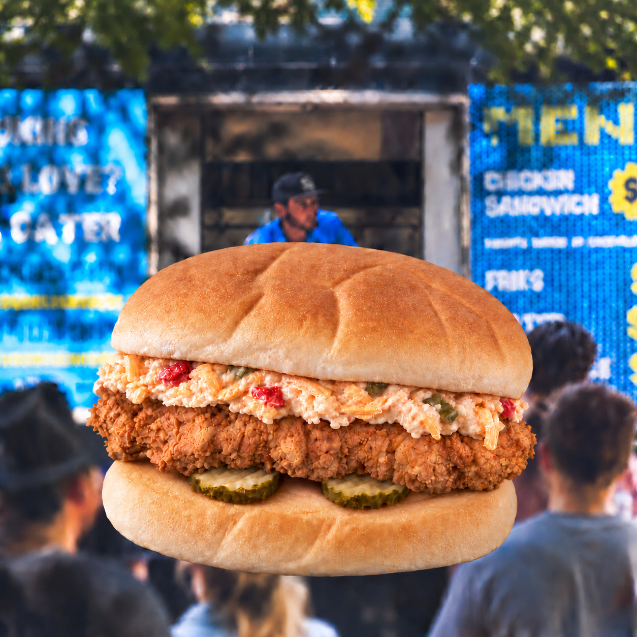 Hand-breaded fried chicken sandwich from Worth's Chicken House, Atlanta food truck