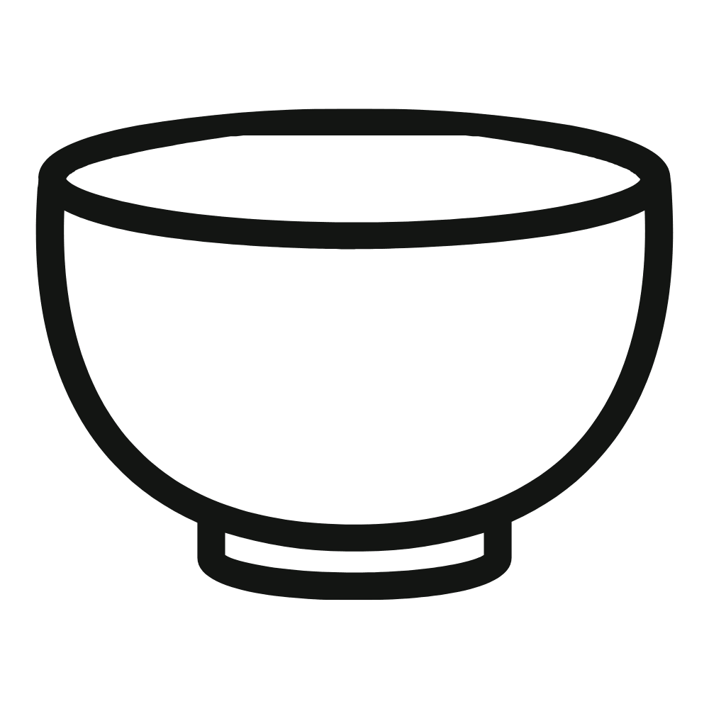 Outline drawing of a ceramic bowl or cup with a wide opening and a small base.