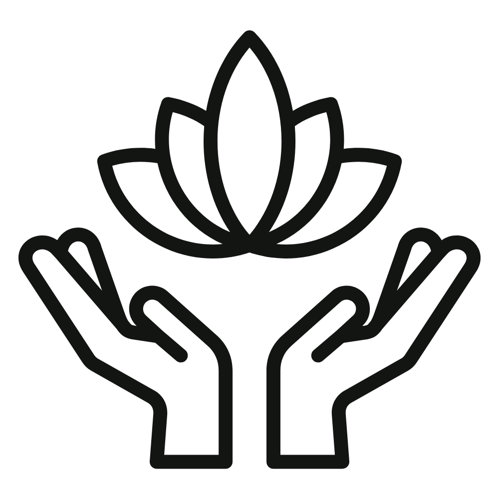 Icon of two hands holding a blooming flower or plant.