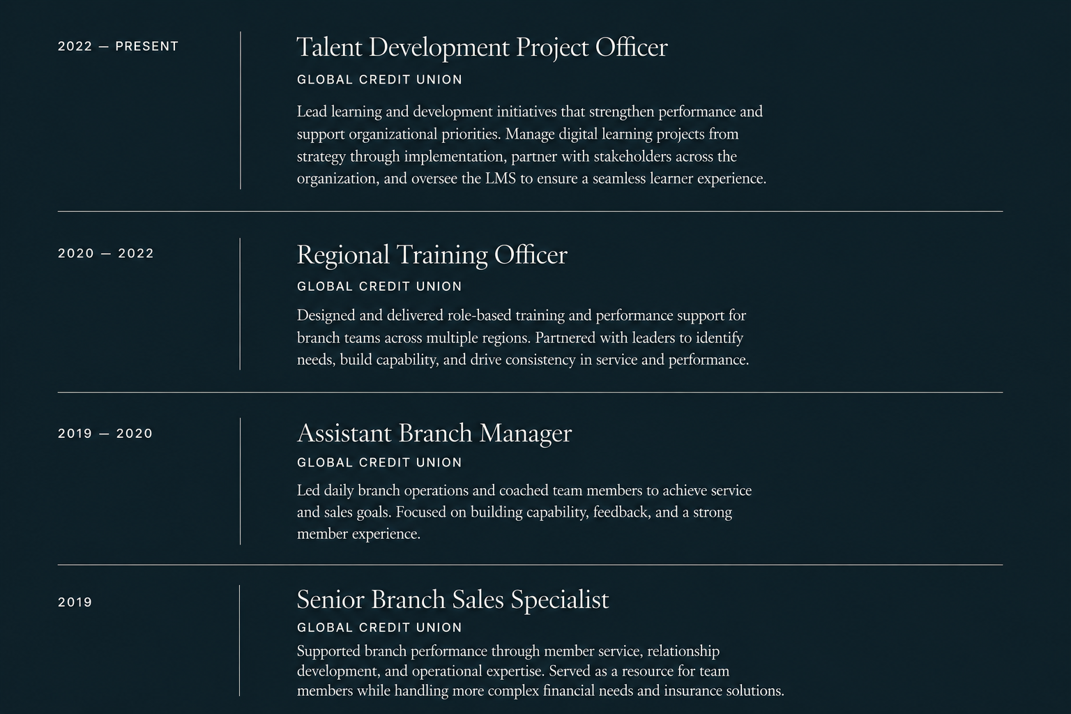Myra Renfro’s professional resume highlighting experience in talent development, training, learning design, and leadership.