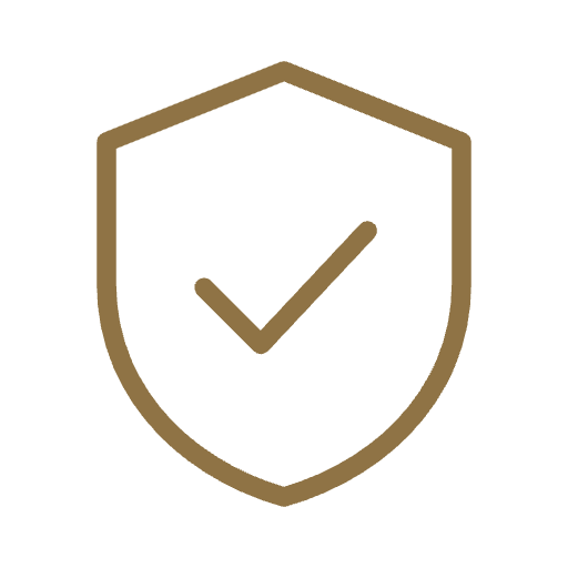 A shield with a checkmark inside, representing security or protection.