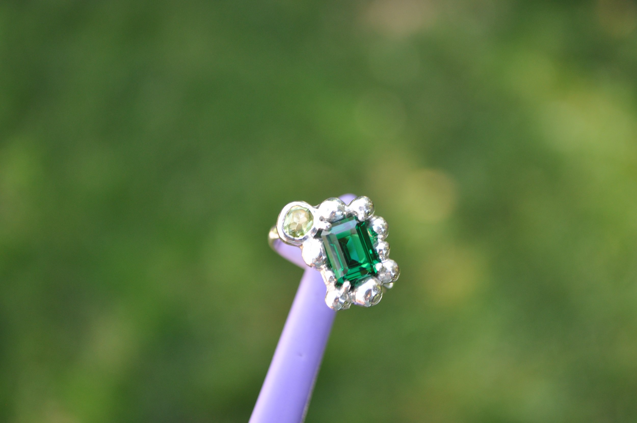 Emerald peridot bubble ring