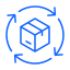 Blue circular arrow surrounding a cube with a refresh or reload icon.