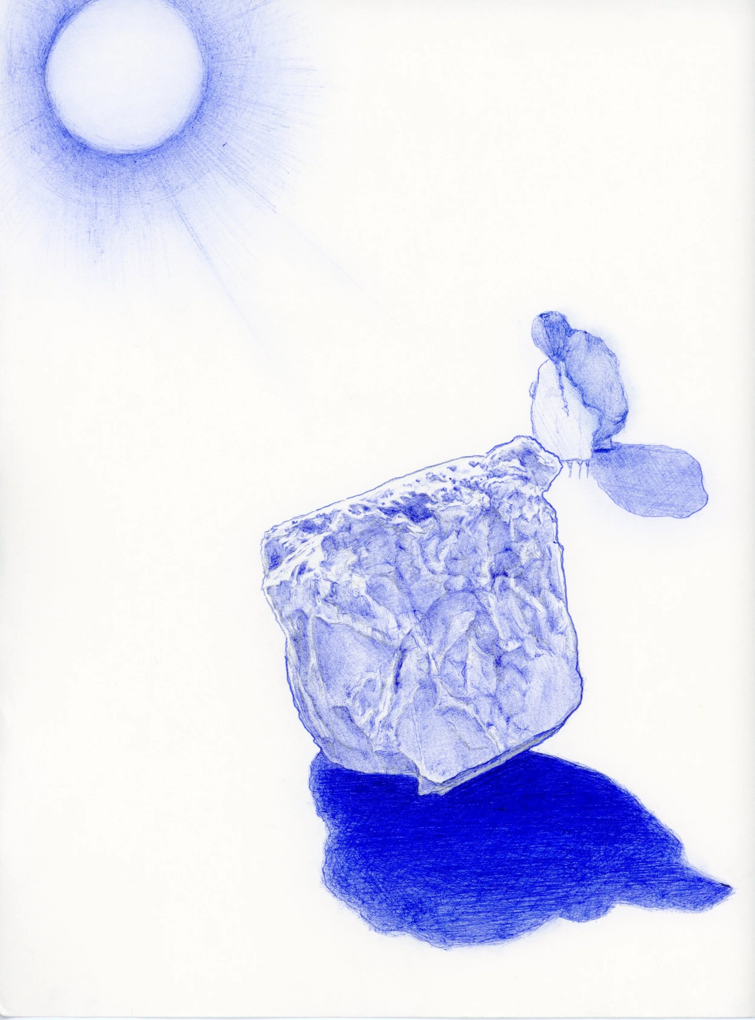 Pueblo de Los Angeles/ I am rock 2, 2025, ballpoint pen on paper, 9 x 12 inches