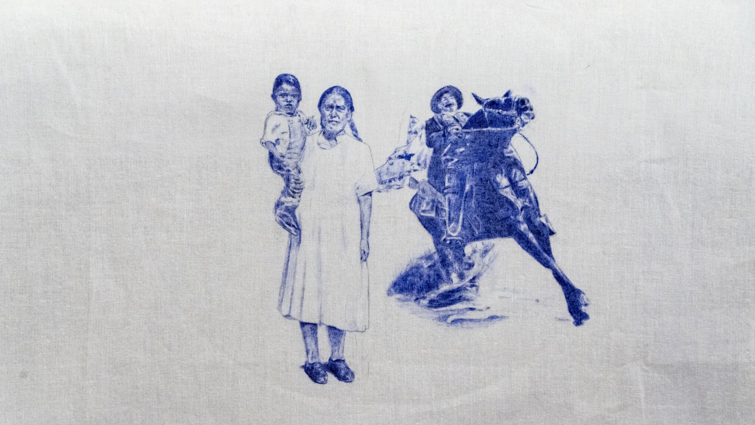Obrere Internacional, 2022, Textile: 19 x 3.6 feet Table: 4 x 3.3 x 2.3 feet.
Exhibited at the Mexicali Biennial at the Santa Cruz Museum of Art and History (September 1 - December 31, 2022)