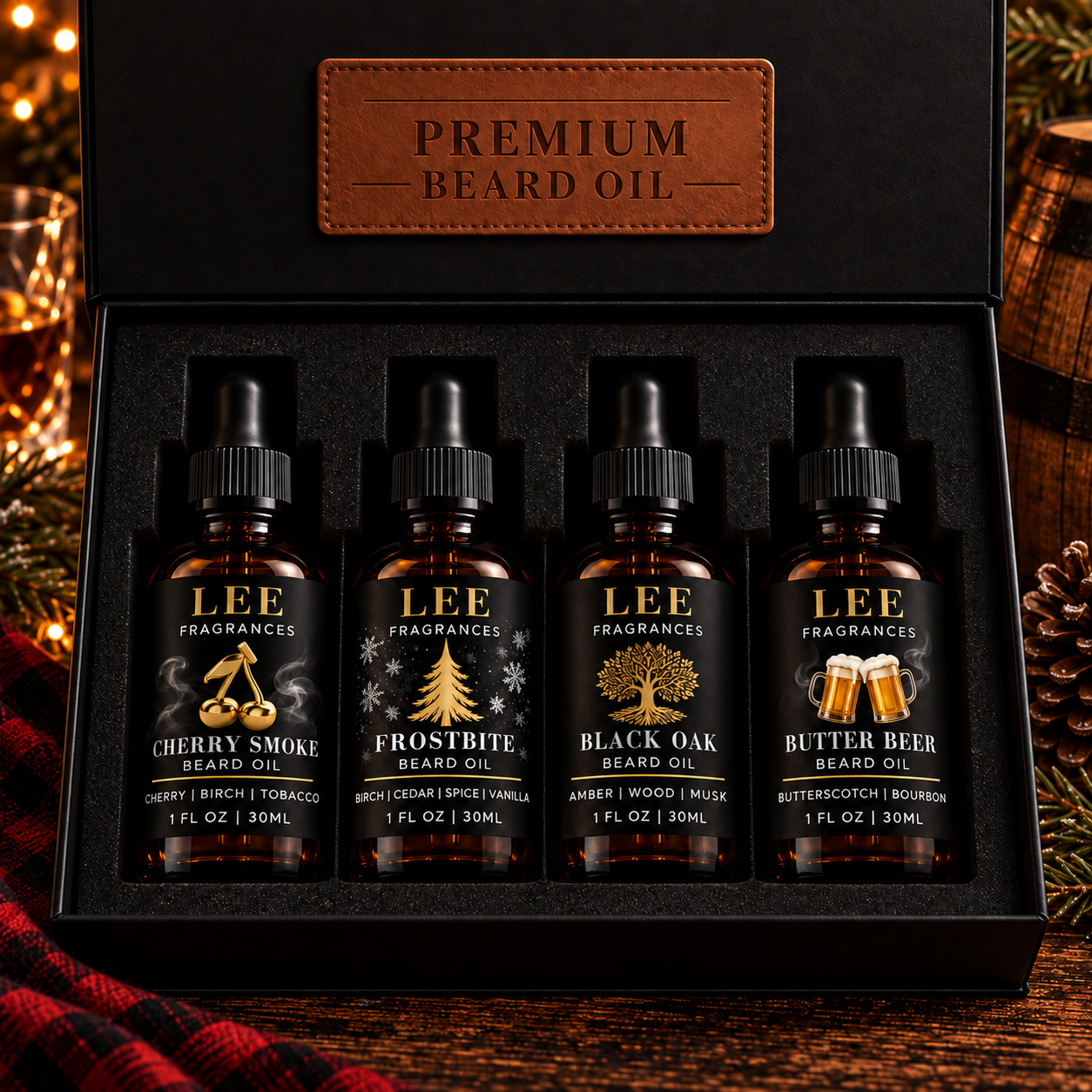 Premium Beard Oil - 4-Pack Black Box Gift Set