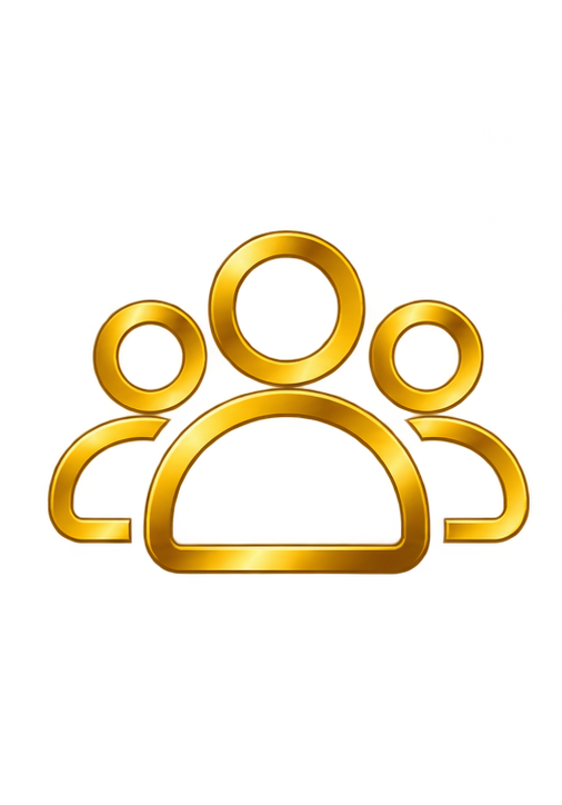 Gold outline icon representing a group of four people
