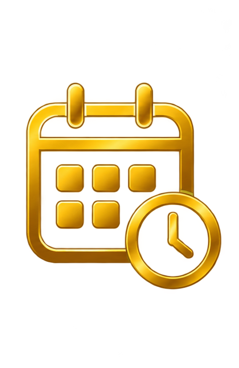 Golden calendar icon with a clock overlay, symbolizing scheduling or appointment time.