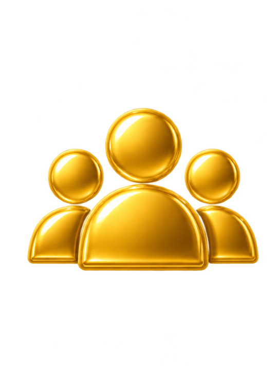 Golden icon of three people representing a group or community.