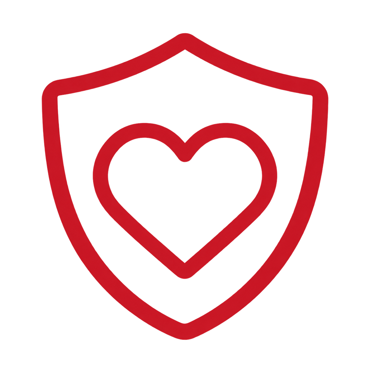 Red shield icon with a heart shape in the center.