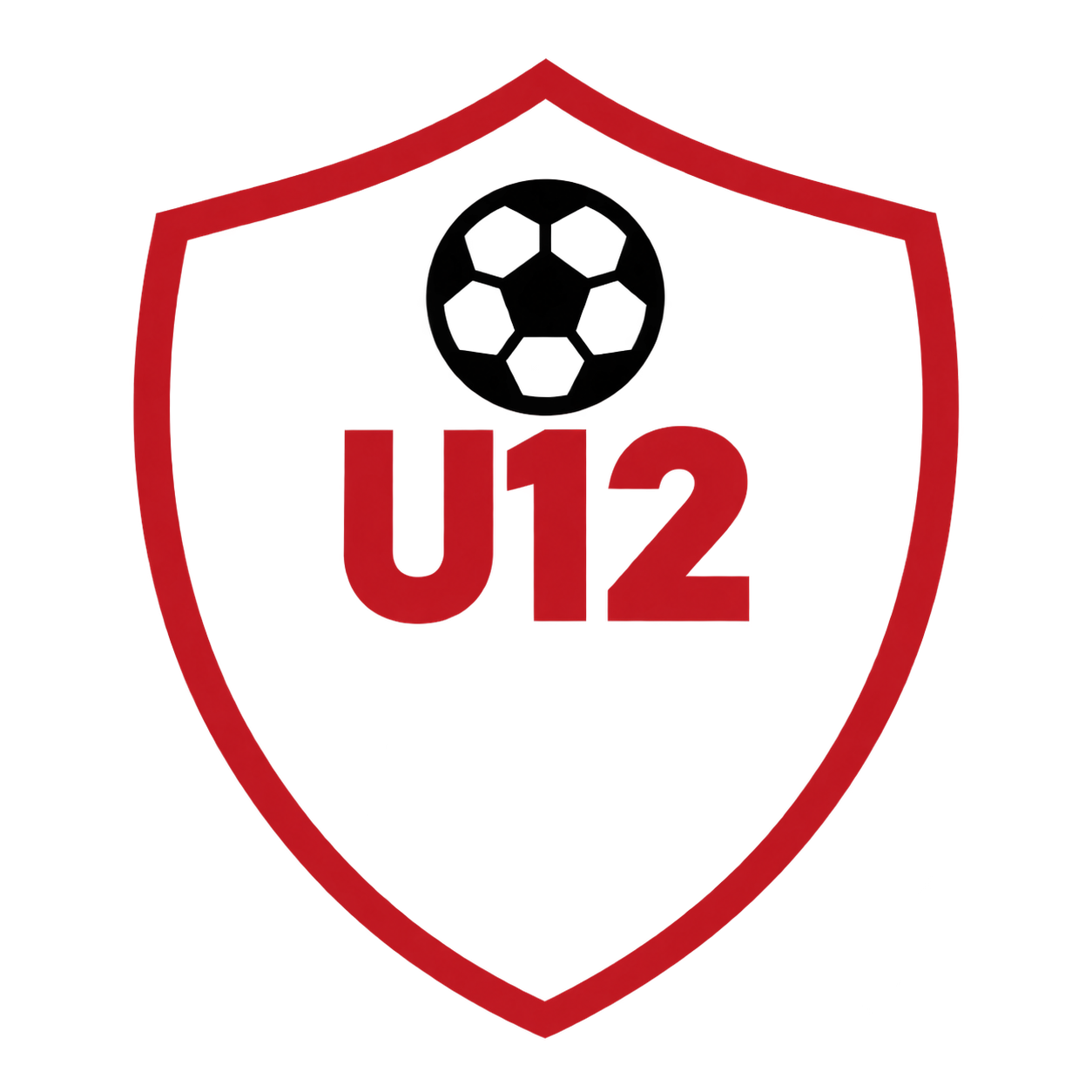 A shield-shaped sign with red and black colors displaying the text 'U 12' with a black circle above the letters.