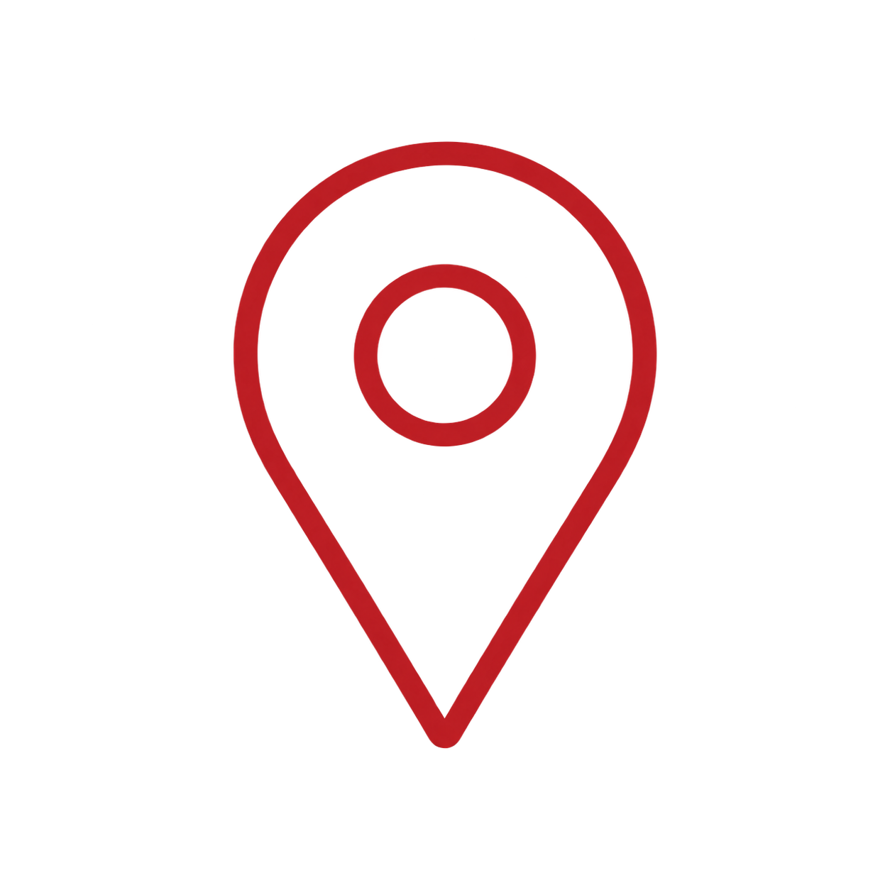 Red map location pin icon on a black background.