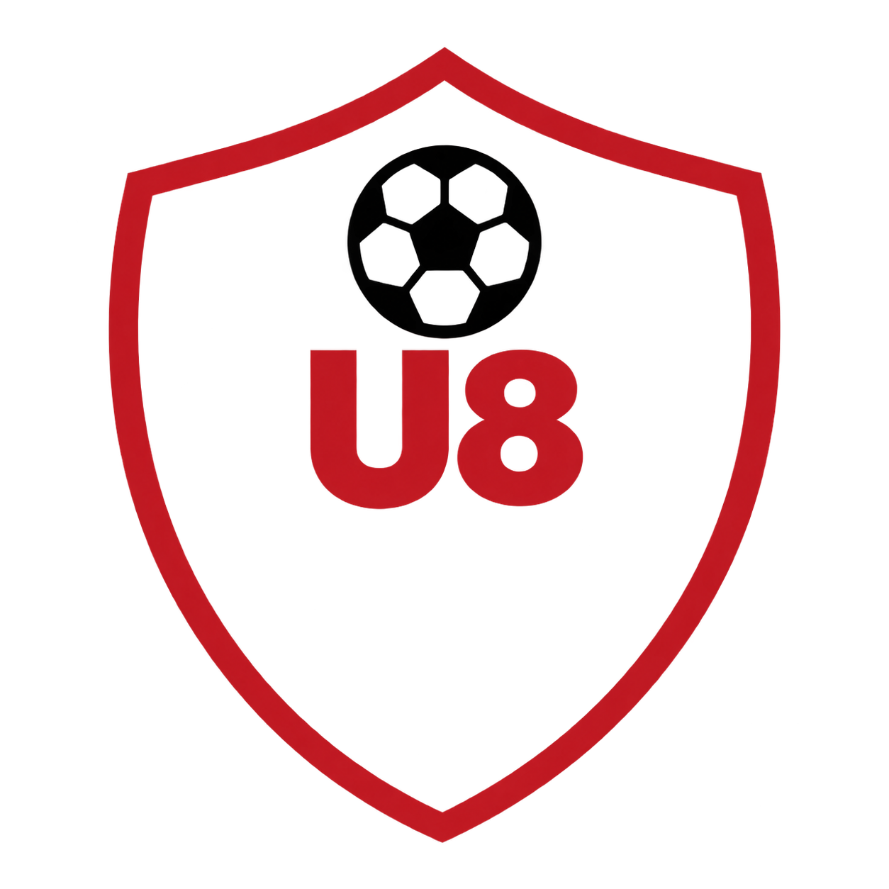 Red shield-shaped highway sign with black circle above the letters U8 in gray.