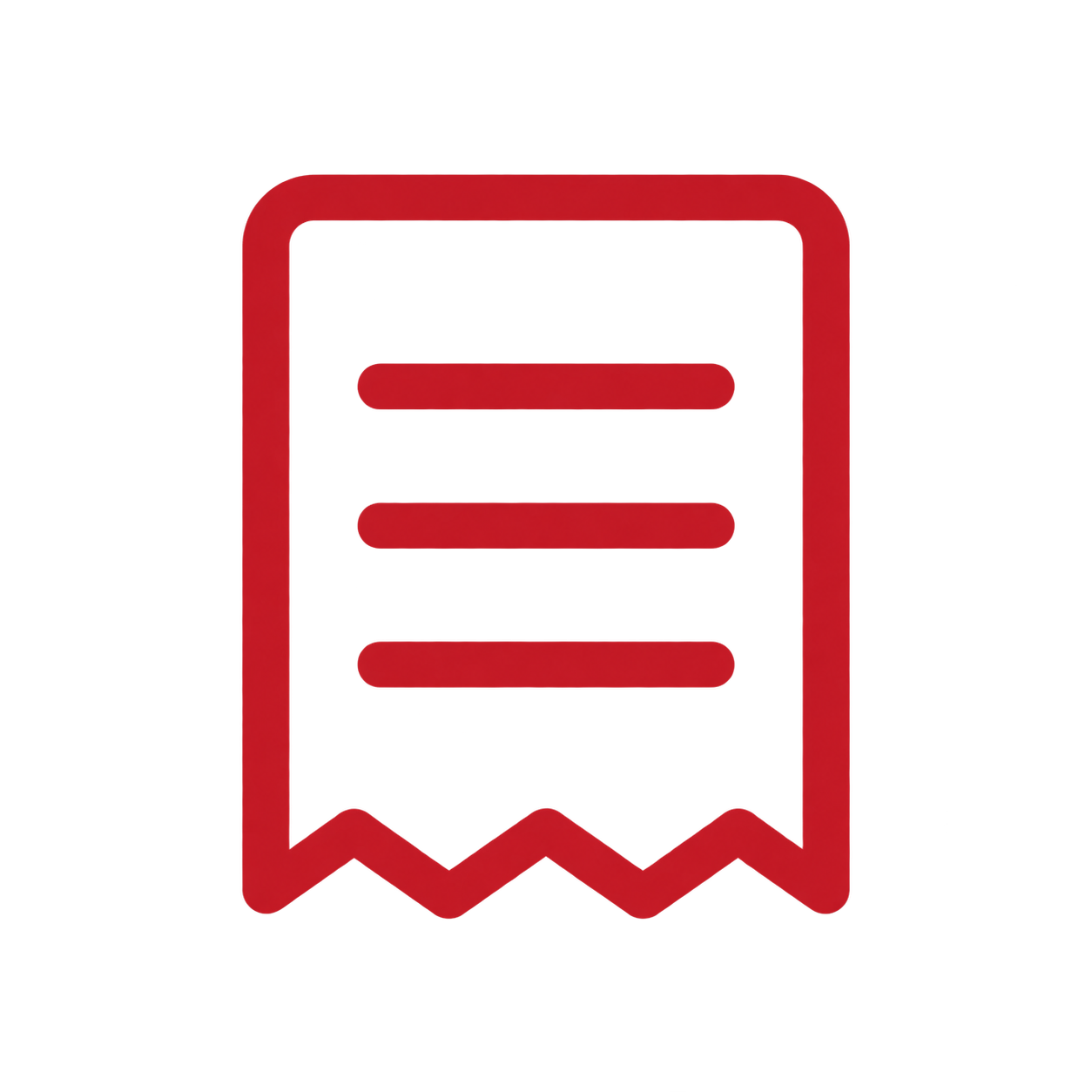 Red icon of a certificate or award ribbon with three horizontal lines inside