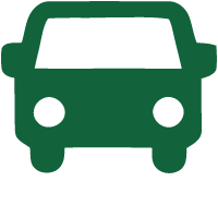Green silhouette of a front view of a car.