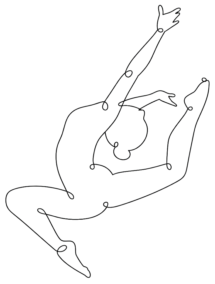 Line drawing of a woman in a leaping dance pose.