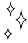Four stylized shining star shapes with a minimalist design on a black background.