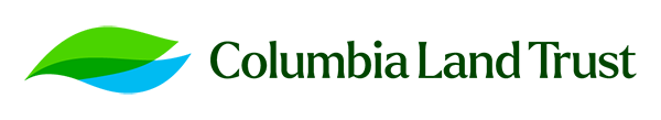 Columbia Land Trust logo with stylized green and blue leaves and the text 'Columbia Land Trust' in green.