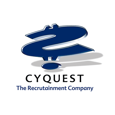 Logo von CYQUEST, einem Unternehmen für Personalvermittlung, mit einem blauen Dollarzeichen und schwarzem Text.