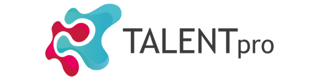 Logo mit bunten, verschlungenen Formen und dem Text "TALENT pro" darunter.