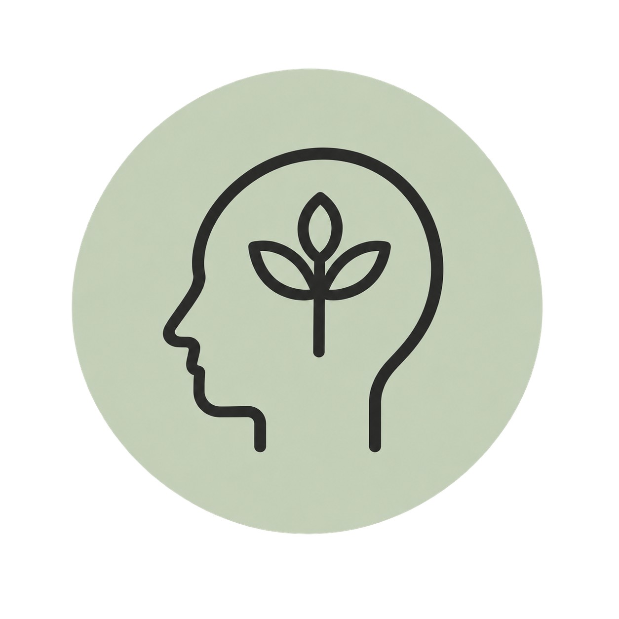 Icon of the profile of a head with a plant inside, representing growing self-understanding and self-awareness
