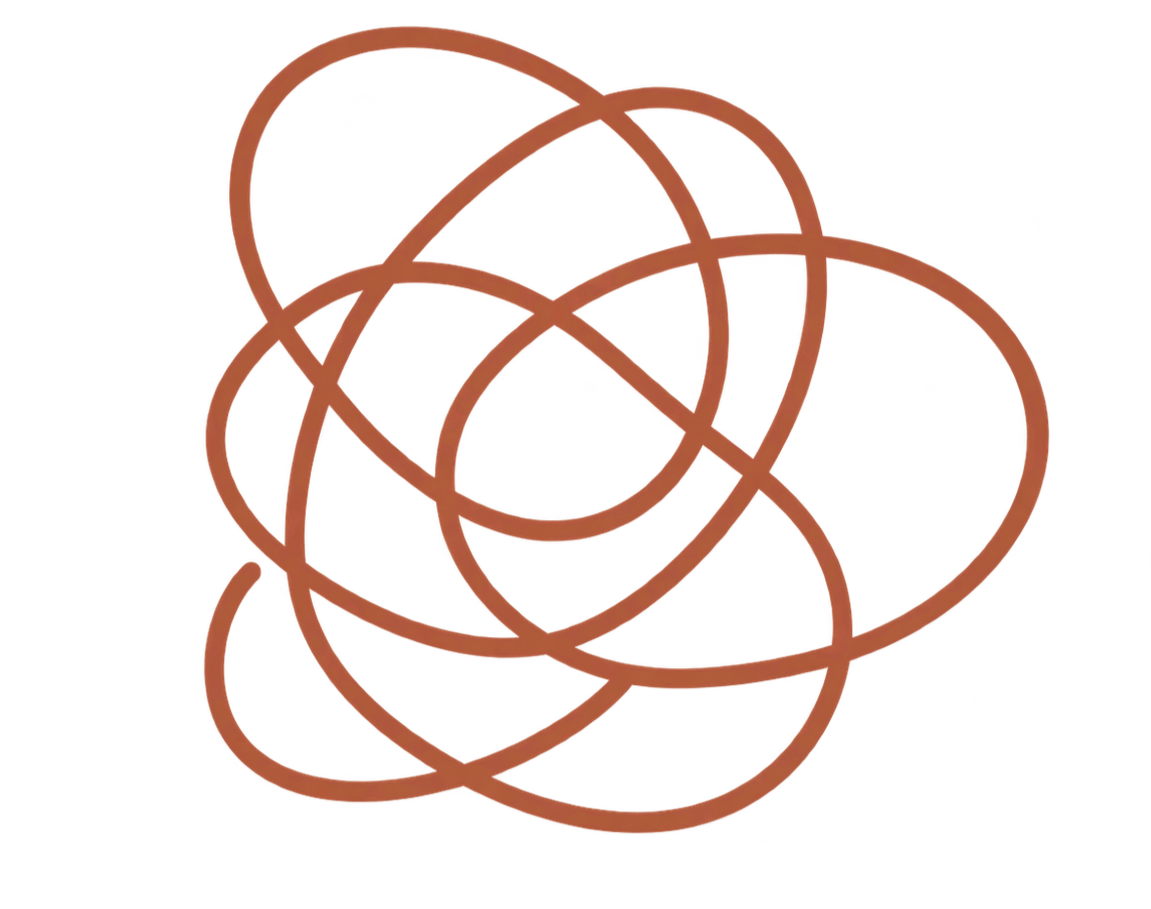 Tangled red line forming loops and curves