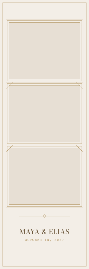 Anonymized KATHA 2 by 6 gilt print strip with three neutral portrait openings and fictional names.
