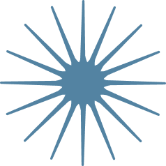 A stylized blue sunburst graphic with radiating lines