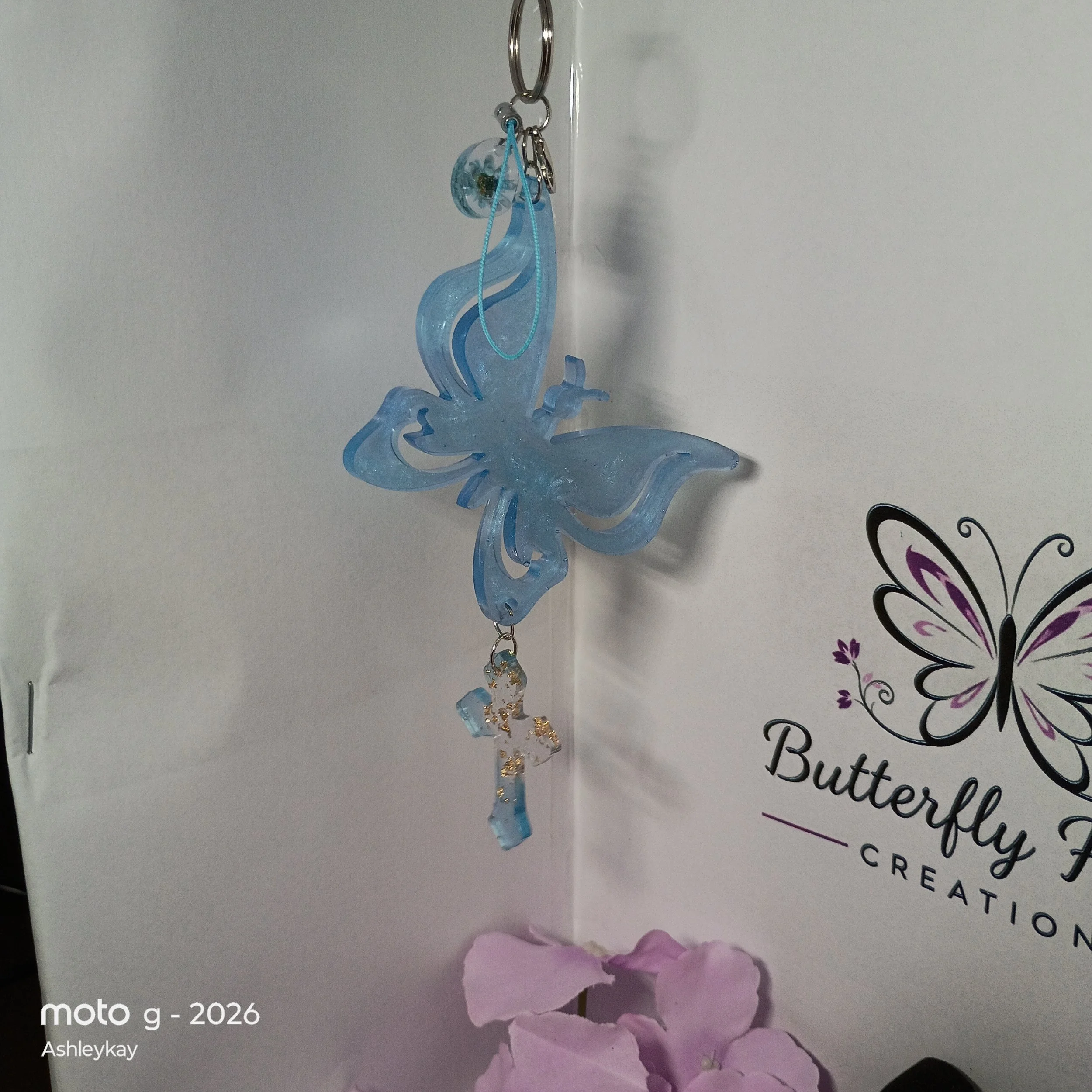 C7 Azure Faith — Resin Butterfly Keychain