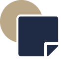 Icon of a folded paper note with a dark blue background and a tan circle behind it