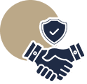 Icon of a handshake with a shield and checklist overlay