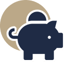 Icon of a piggy bank with a coin being inserted
