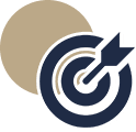 A beige circle with a black and white target symbol overlaid.