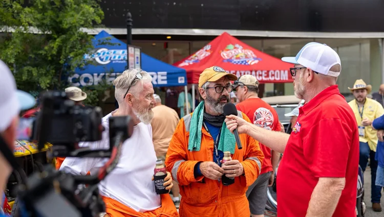 Crowds gathered for a Great Race community stop