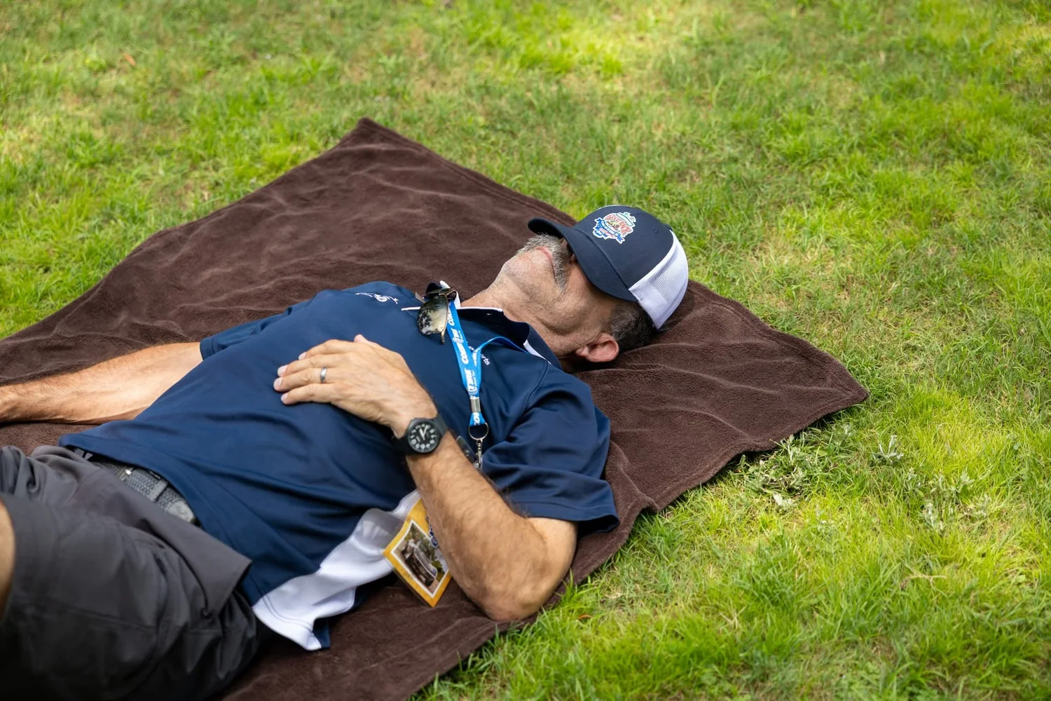 Sleeping Great Race participant resting in a chair