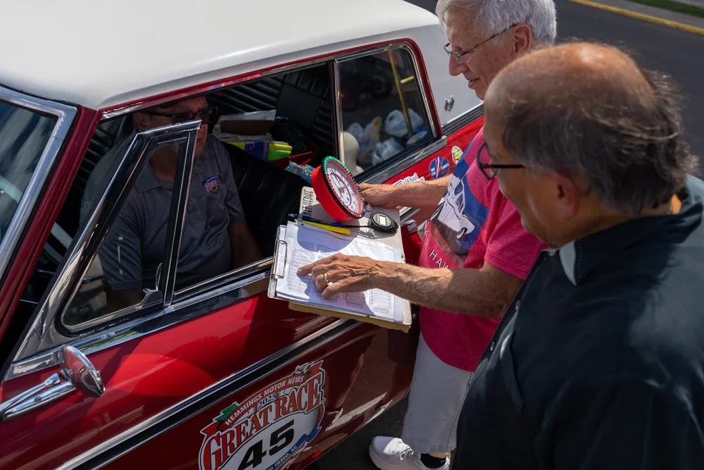 Great Race competitors and vintage cars